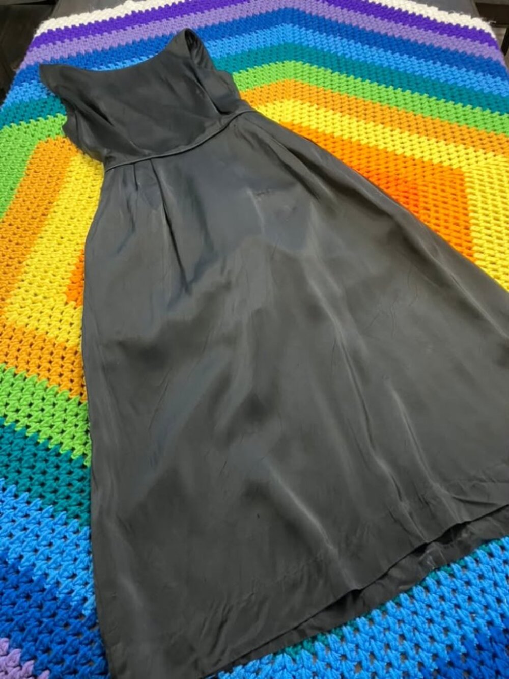 50's Vintage Audrey Black Sheath Cocktail Party Midi Dress *FLAWS